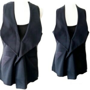 Vtg MM Couture Lapel Collar V Neck Vest - Size Large Elegant Navy Blue Vest